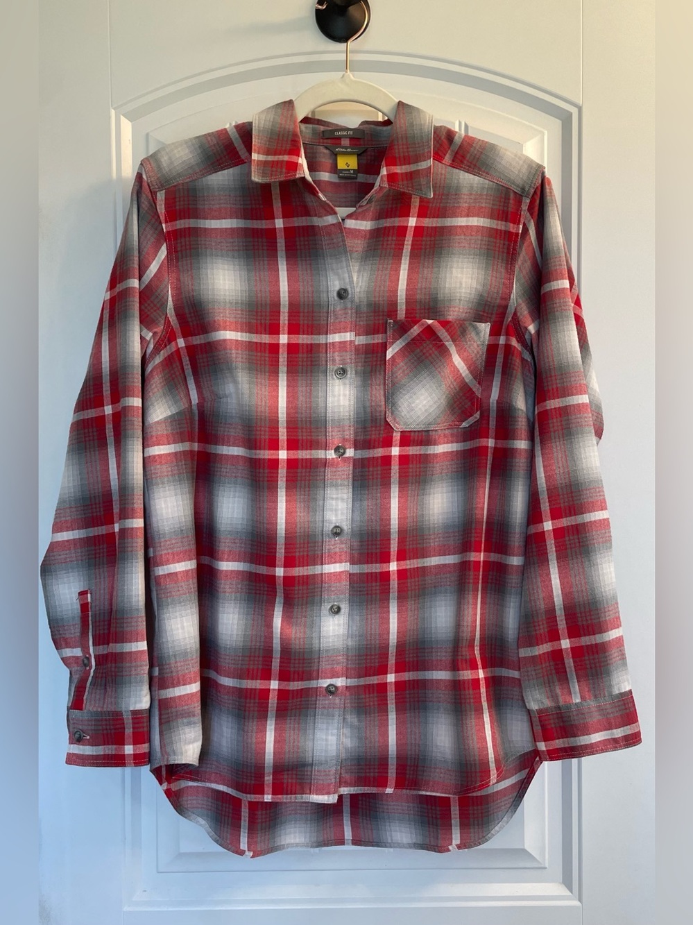 Eddie Bauer Red Gray Plaid Button-Down Shirt - Picture 2 of 5